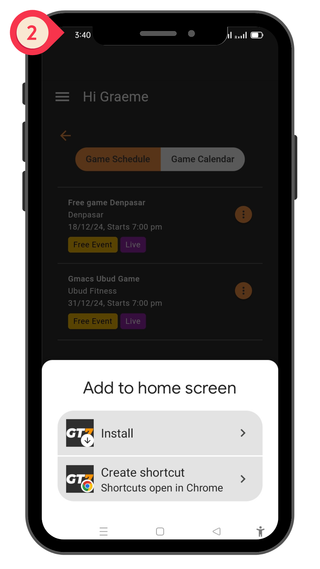 GT7 Add to home screen